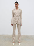 Elissa Is 5'8.5" & Wears Size UK 8|Jaycie Straight Leg Pinstripe Trousers - Chalk and White Stripe