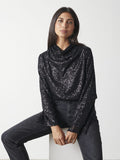 Lygia Is 5'9" & Wears Size UK S|Jayda Sequin Blouse - Black