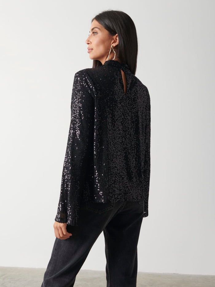Lygia Is 5'9" & Wears Size UK S|Jayda Sequin Blouse - Black
