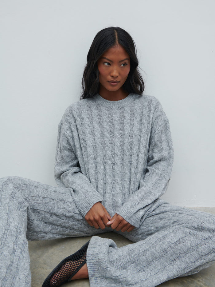 Jayde Cable Knit Jumper - Grey Marl