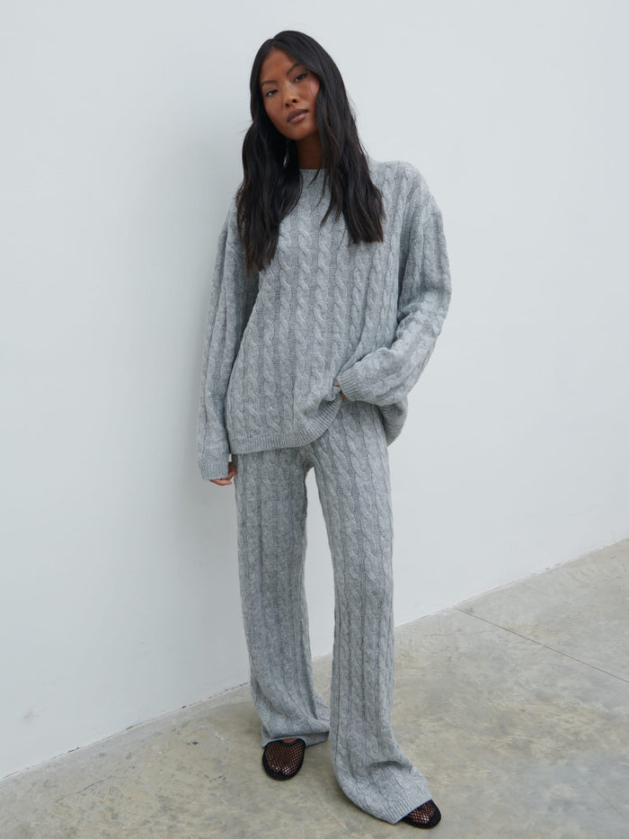 Jayde Cable Knit Jumper - Grey Marl