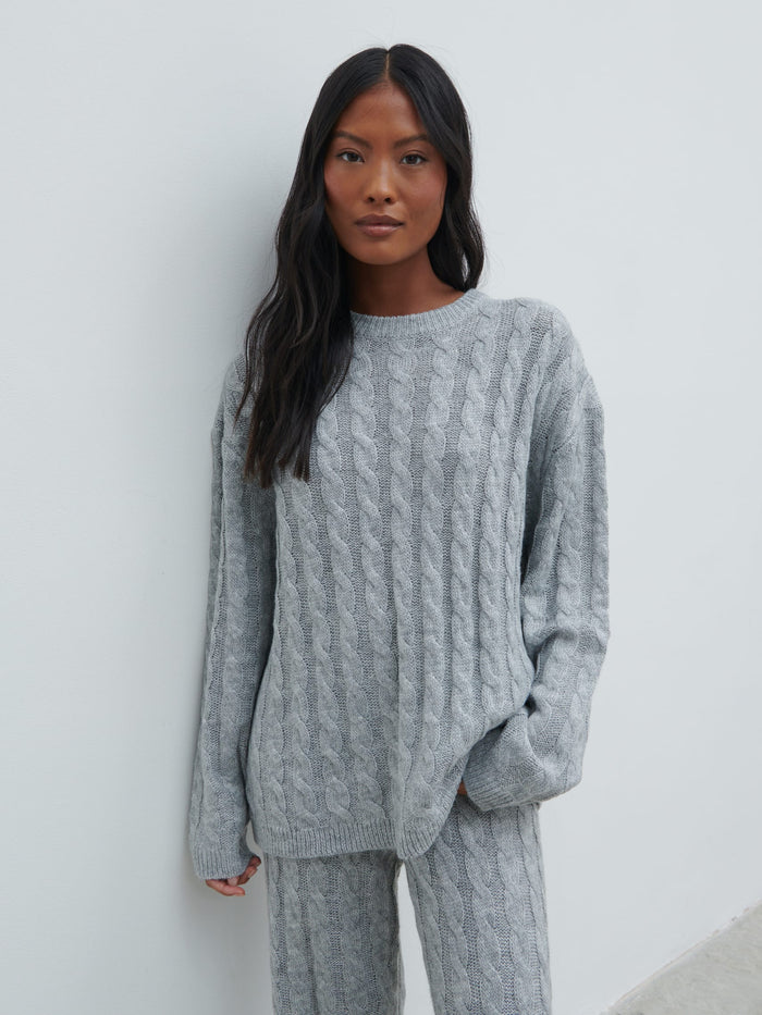Jayde Cable Knit Jumper - Grey Marl