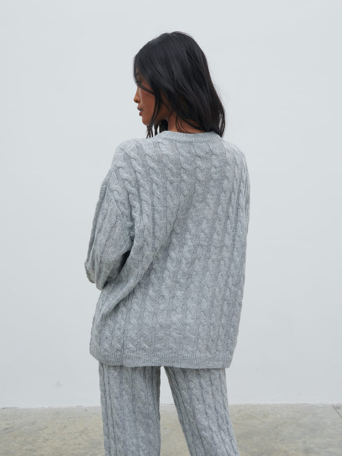 Jayde Cable Knit Jumper - Grey Marl