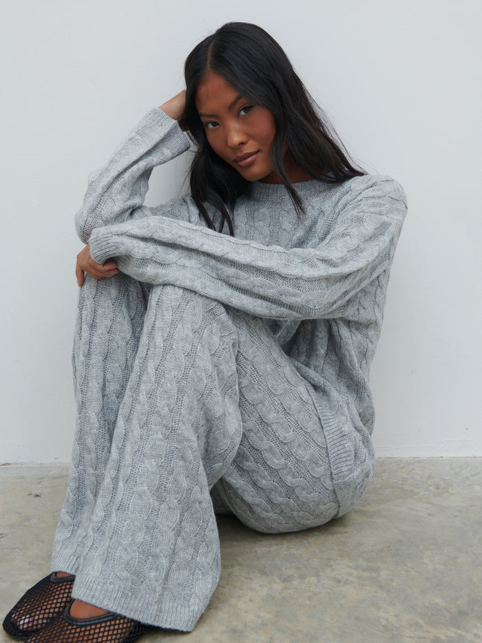 Jayde Cable Knit Trousers - Grey Marl