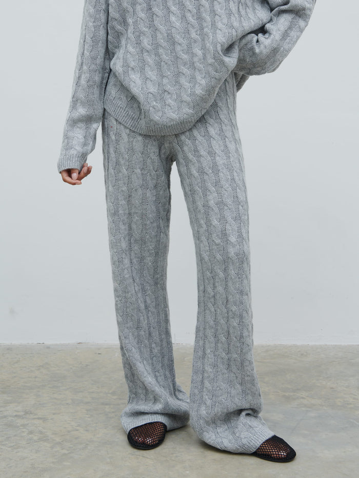 Jayde Cable Knit Trousers - Grey Marl