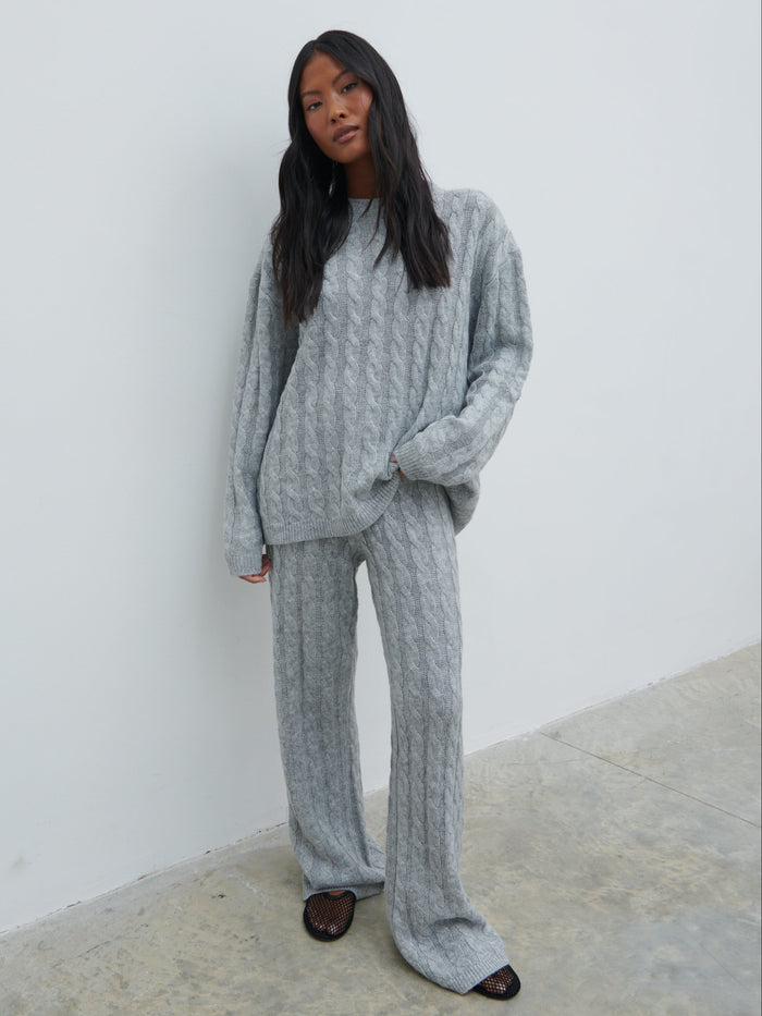 Jayde Cable Knit Trousers - Grey Marl