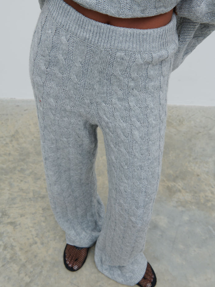 Jayde Cable Knit Trousers - Grey Marl