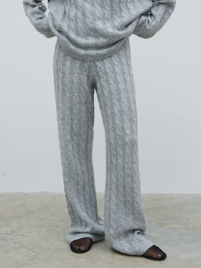 Jayde Cable Knit Trousers - Grey Marl