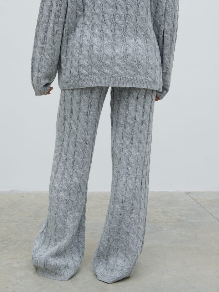 Jayde Cable Knit Trousers - Grey Marl