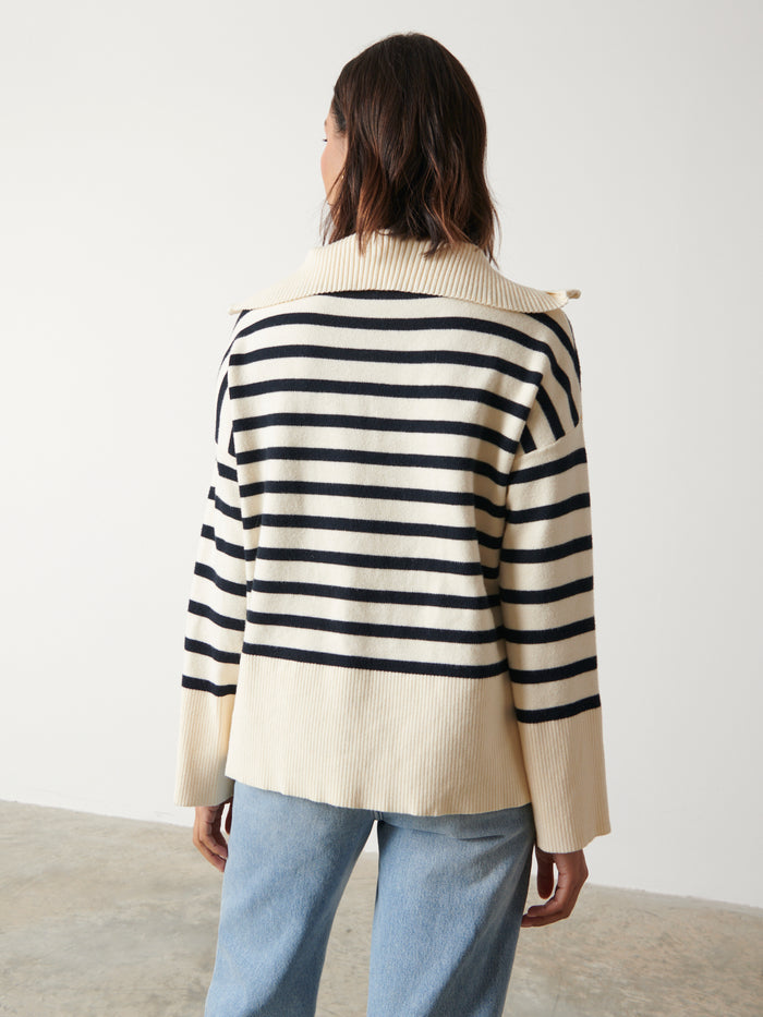 Nayha Is 5'9.5" & Wears Size UK S|Jayden Funnel Neck Zip Jumper - Cream and Navy