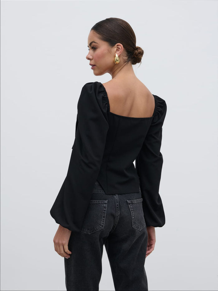 Elissa Is 5'8.5" & Wears Size UK 8|Jemima Exaggerated Bow Top - Black