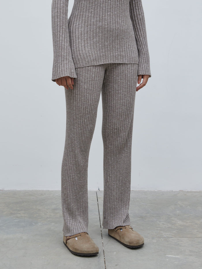 Candy Is 5'6" & Wears Size UK S|Jessie Ribbed Knit Trousers - Grey Marl