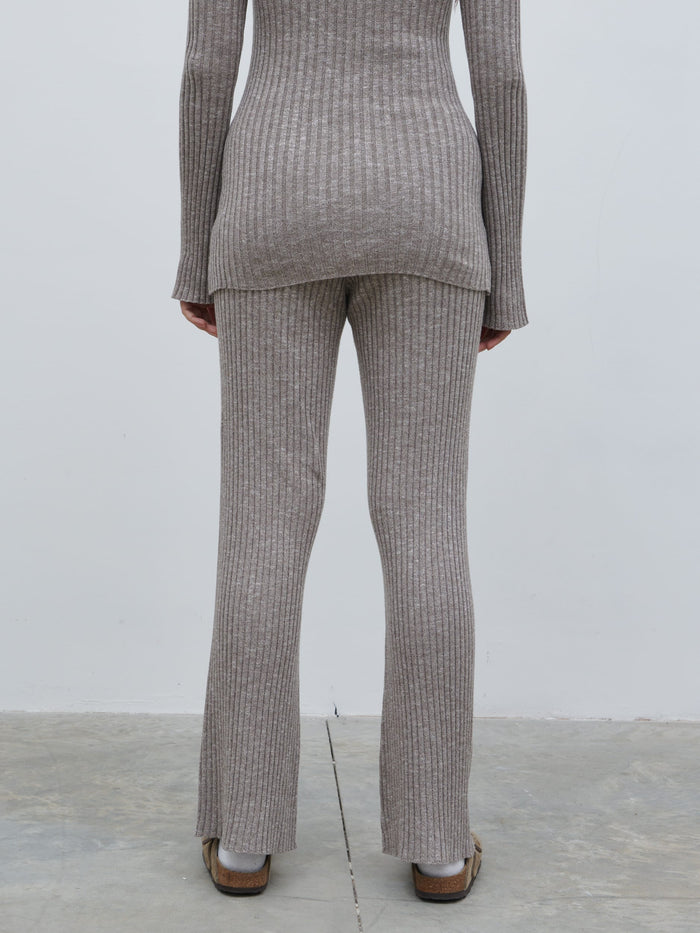 Candy Is 5'6" & Wears Size UK S|Jessie Ribbed Knit Trousers - Grey Marl
