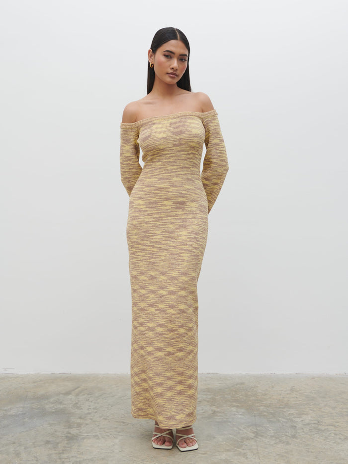 Candy Is 5'6" & Wears Size UK S|Joanna Bardot Knit Maxi Dress - Lemon Melange