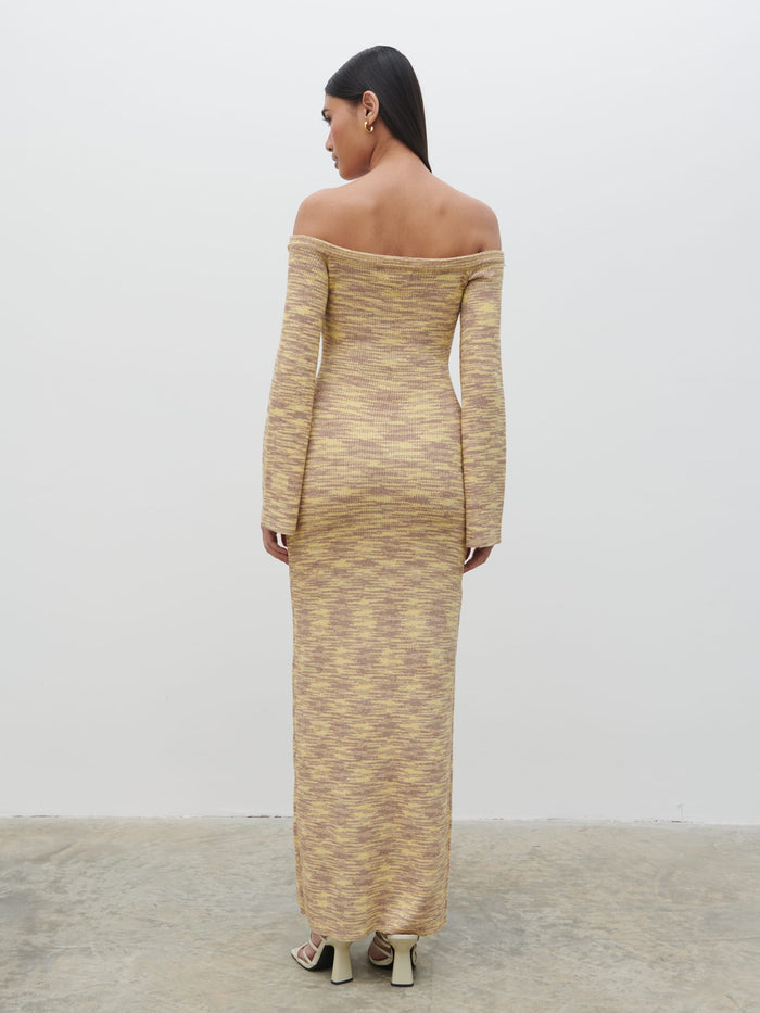 Candy Is 5'6" & Wears Size UK S|Joanna Bardot Knit Maxi Dress - Lemon Melange