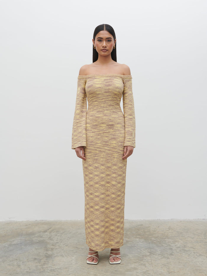 Candy Is 5'6" & Wears Size UK S|Joanna Bardot Knit Maxi Dress - Lemon Melange