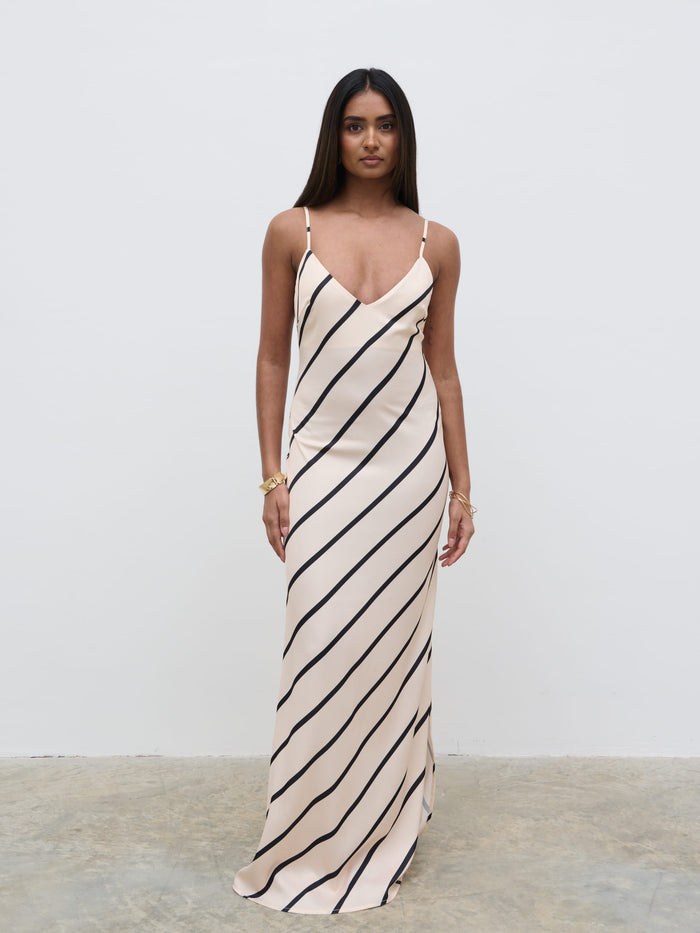 Sachi Is 5’7” & Wears Size UK 8|Jodina Maxi Dress - Asymmetric Stripe
