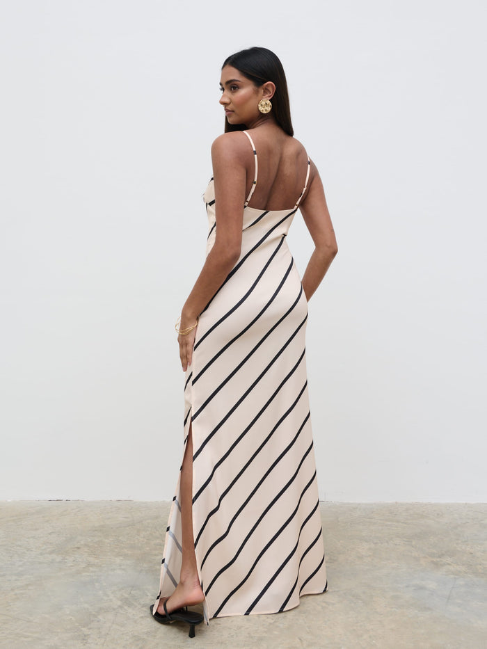 Sachi Is 5’7” & Wears Size UK 8|Jodina Maxi Dress - Asymmetric Stripe