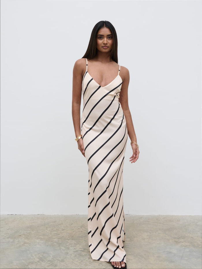 Sachi Is 5’7” & Wears Size UK 8|Jodina Maxi Dress - Asymmetric Stripe