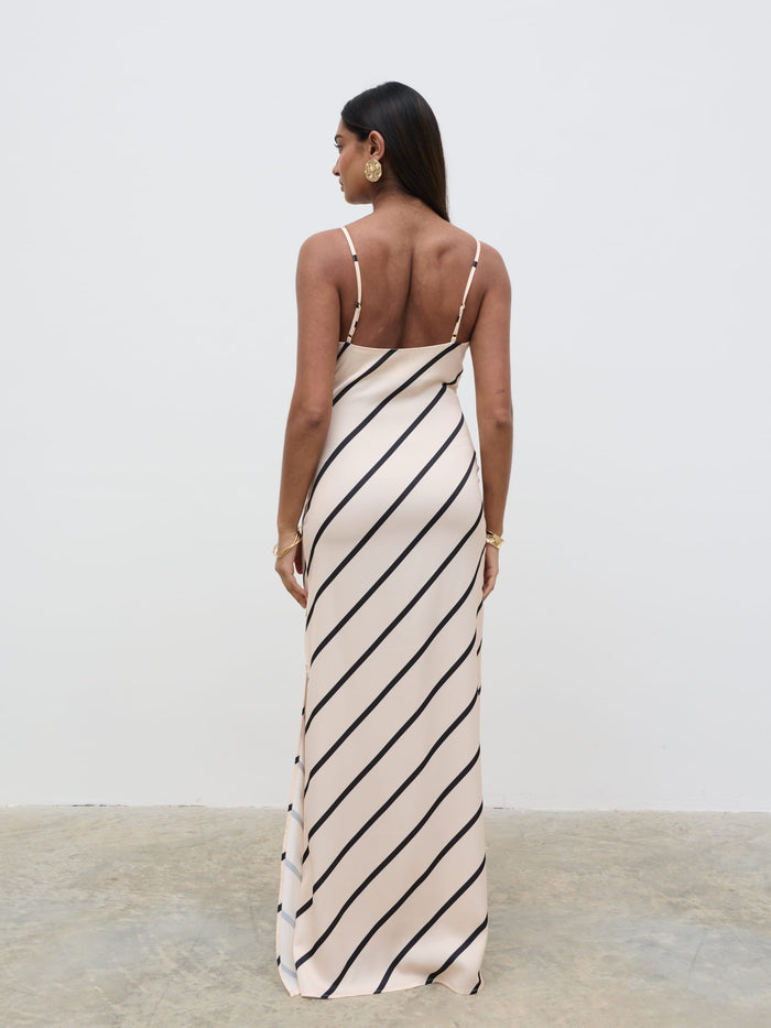 Sachi Is 5’7” & Wears Size UK 8|Jodina Maxi Dress - Asymmetric Stripe