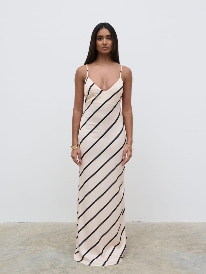 Sachi Is 5’7” & Wears Size UK 8|Jodina Maxi Dress - Asymmetric Stripe