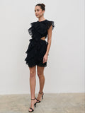 Elissa Is 5'8.5" & Wears Size UK 8|Joss Ruffle Mini Dress - Black