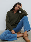 Lygia Is 5'9" & Wears Size UK S|Jovie Oversized Rib Knit Jumper - Dark Olive