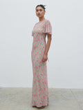 Candy Is 5'6" & Wears Size UK 8|Jules Maxi Dress - Olive and Fuchsia Petal Floral
