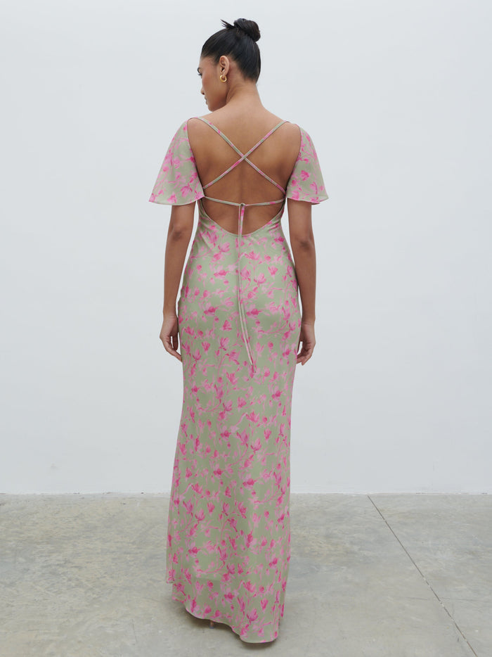 Candy Is 5'6" & Wears Size UK 8|Jules Maxi Dress - Olive and Fuchsia Petal Floral