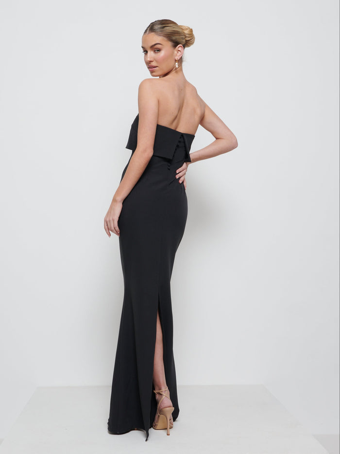 Taylor Is 5'9" & Wears Size UK 8|Julia Crepe Maxi Bridesmaid Dress - Black