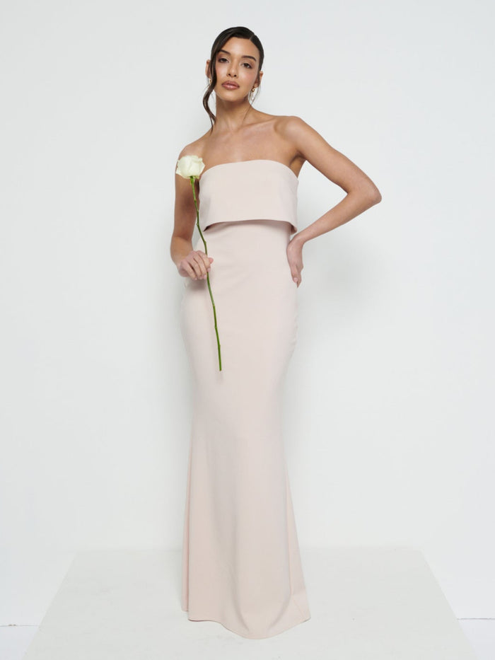 Marina Is 5'7.5" & Wears Size UK 8|Julia Crepe Maxi Bridesmaid Dress - Blush