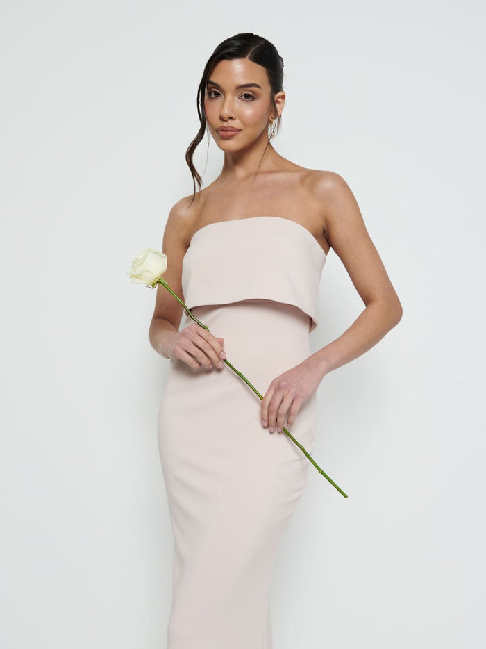 Marina Is 5'7.5" & Wears Size UK 8|Julia Crepe Maxi Bridesmaid Dress - Blush