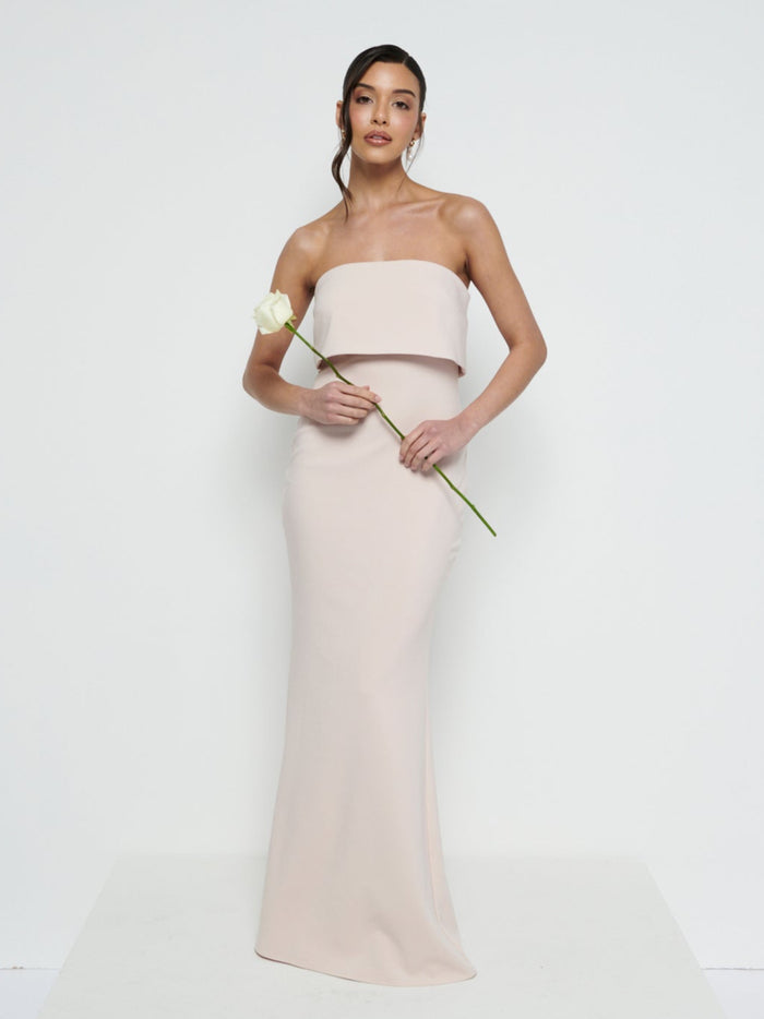 Marina Is 5'7.5" & Wears Size UK 8|Julia Crepe Maxi Bridesmaid Dress - Blush