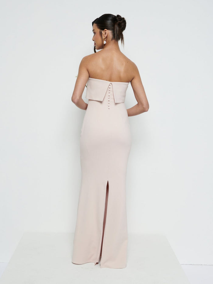 Marina Is 5'7.5" & Wears Size UK 8|Julia Crepe Maxi Bridesmaid Dress - Blush