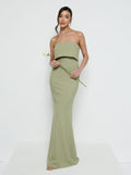 Marina Is 5'7.5" & Wears Size UK 8|Julia Strapless Crepe Maxi Bridesmaid Dress - Olive
