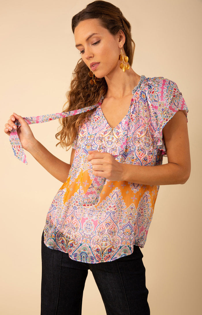 Julianna Chiffon Top, color_orange