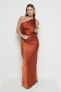 Theo Is 5'8.5" & Wears Size UK 12|Juliet Ruched Maxi Bridesmaid Dress - Copper