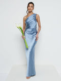 Marina Is 5'7.5" & Wears Size UK 8|Juliet Ruched Maxi Bridesmaid Dress - Dusty Blue