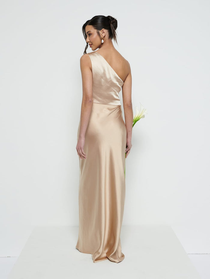 Marina Is 5'7.5" & Wears Size UK 8|Juliet Ruched Maxi Bridesmaid Dress - Matte Bronze
