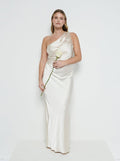 Theo Is 5'8.5" & Wears Size UK 12|Juliet Ruched Maxi Bridesmaid Dress - Matte Champagne