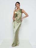 Marina Is 5'7.5" & Wears Size UK 8|Juliet Ruched Maxi Bridesmaid Dress - Matte Olive