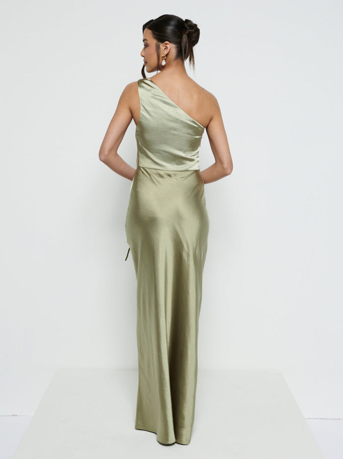 Marina Is 5'7.5" & Wears Size UK 8|Juliet Ruched Maxi Bridesmaid Dress - Matte Olive