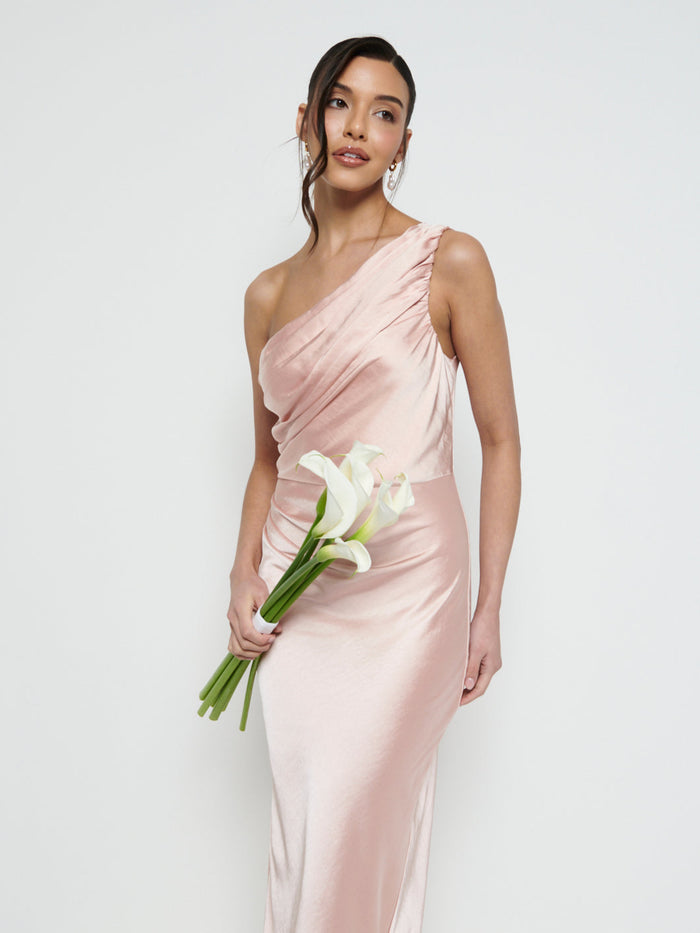Marina Is 5'7.5" & Wears Size UK 8|Juliet Ruched Maxi Bridesmaid Dress - Matte True Blush