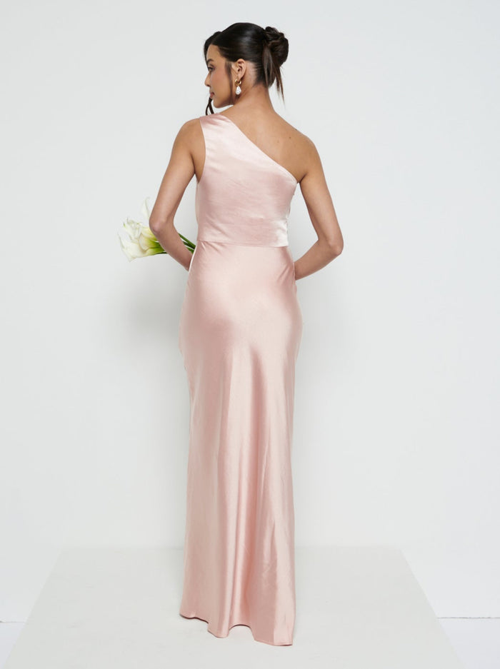 Marina Is 5'7.5" & Wears Size UK 8|Juliet Ruched Maxi Bridesmaid Dress - Matte True Blush