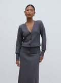 Elle Is 5'3" & Wears Size UK XS|Justine Rib Knit Cardigan - Grey Marl