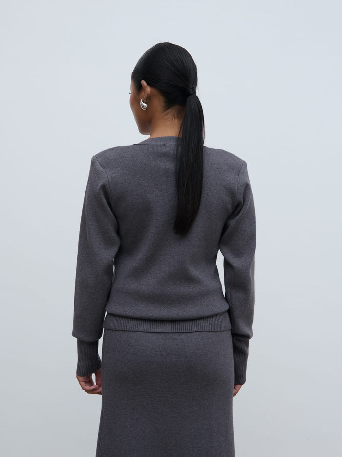 Elle Is 5'3" & Wears Size UK XS|Justine Rib Knit Cardigan - Grey Marl