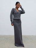 Elle Is 5'3" & Wears Size UK XS|Justine Rib Knit Maxi Skirt - Grey Marl