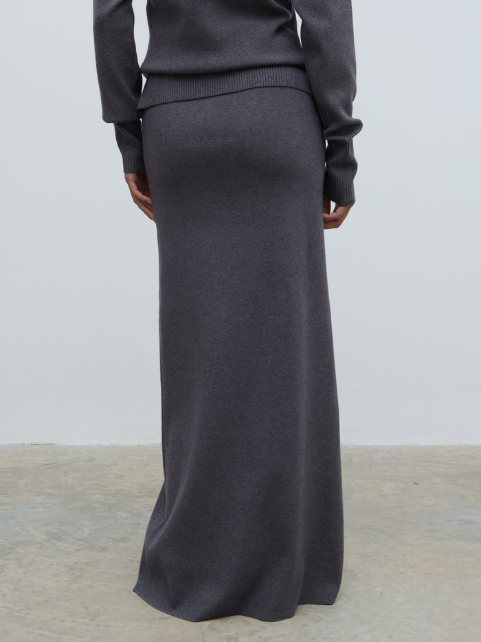 Elle Is 5'3" & Wears Size UK XS|Justine Rib Knit Maxi Skirt - Grey Marl
