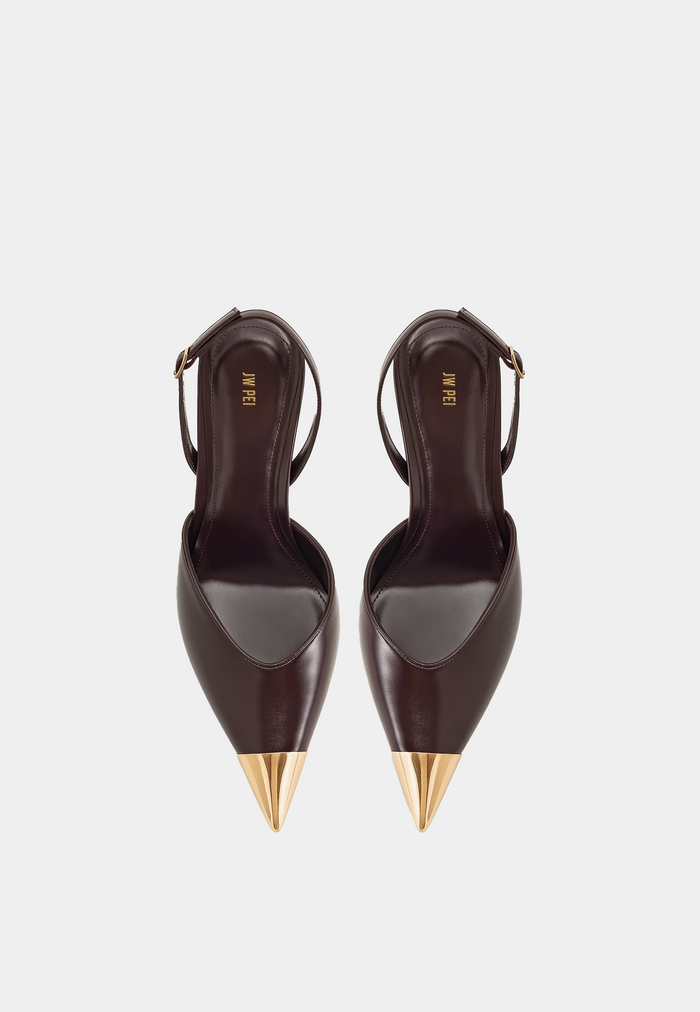 JW Pei Savannah Gold Tipped Slingback Pumps Burgundy