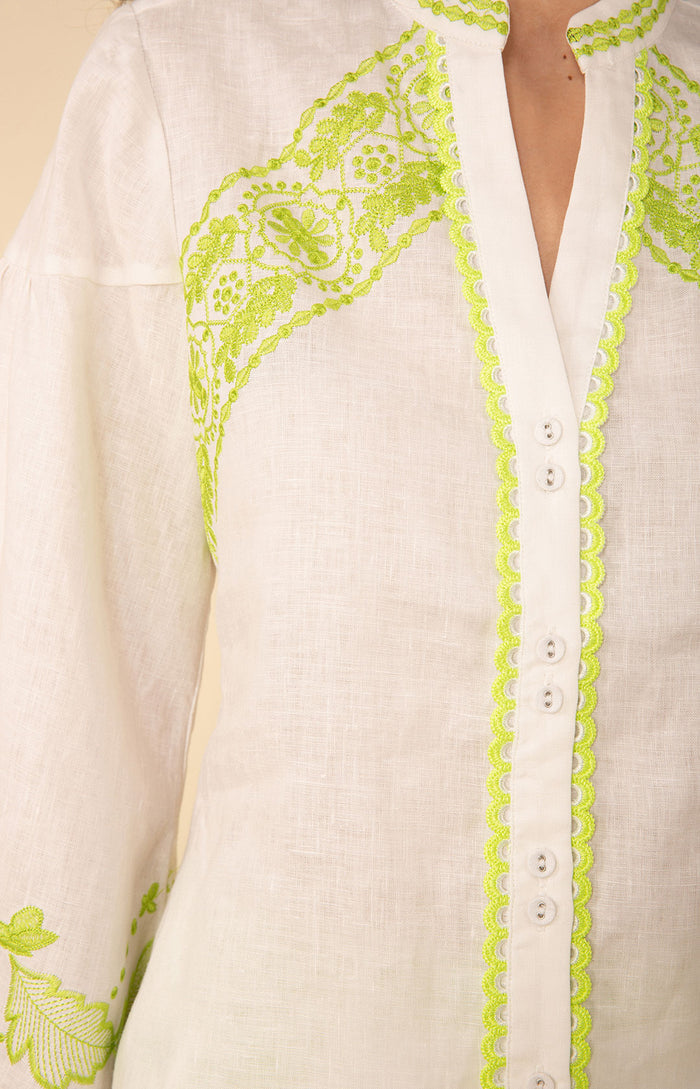 Kaia Embroidered Linen Top, color_chartreuse